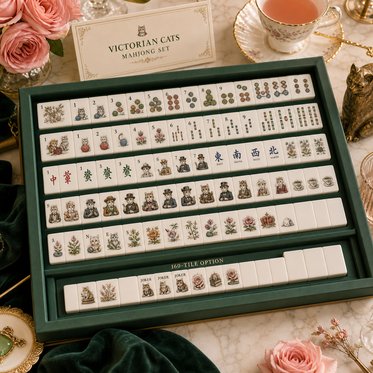 Victorian Cats Mahjong Tile Set - Tile Template