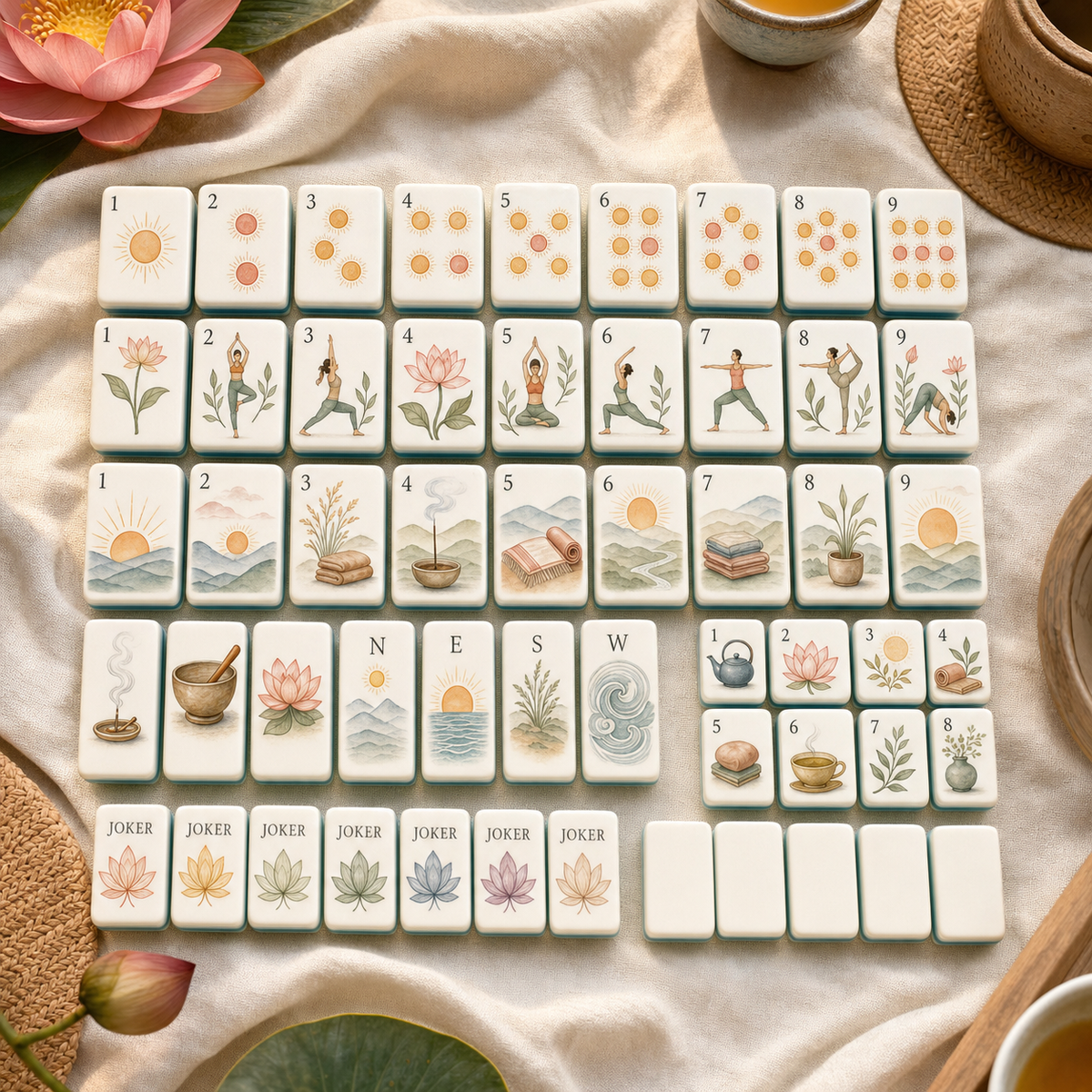 Sunrise Shavasana Mahjong Tile Set - Tile Template