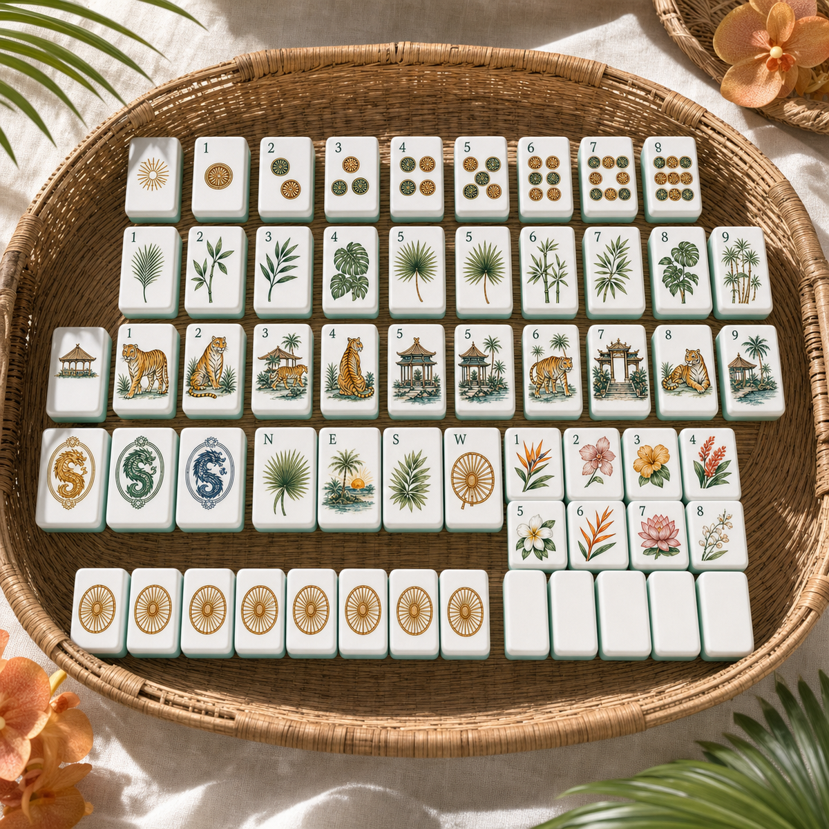 Golden Tiger Palm Club Mahjong Tile Set - Tile Template