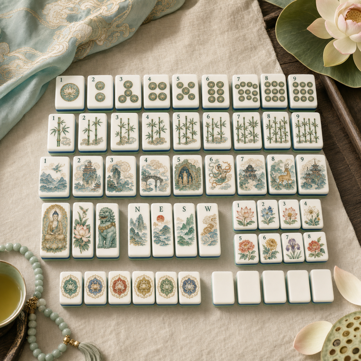 Flying Apsara Silk Road Mahjong Tile Set - Tile Template