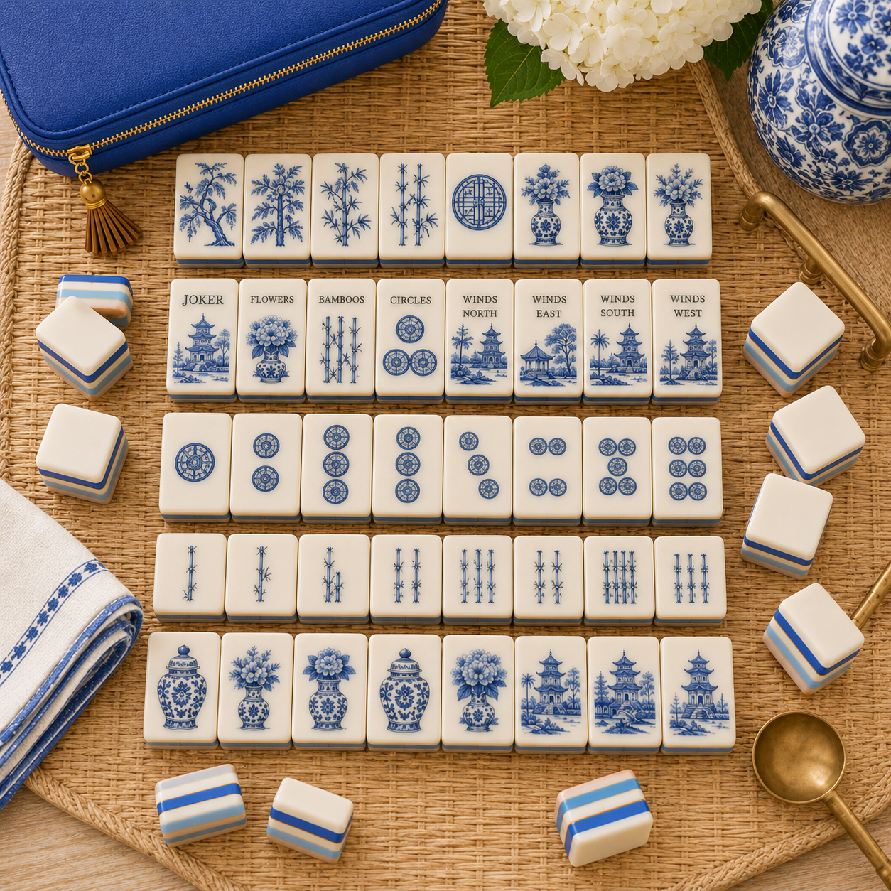 Blue Willow Chinoiserie Mahjong Tile Set - Tile Template