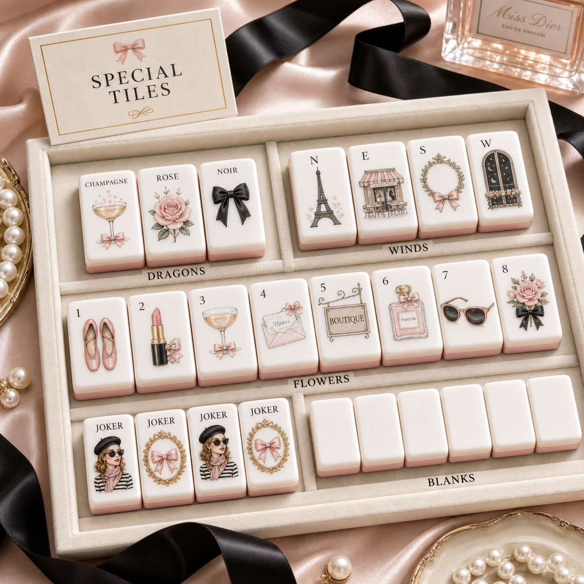 French Bow Coquette Mahjong Tile Set