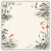 Crane Goldfish Bamboo Garden Mahjong Mat main image