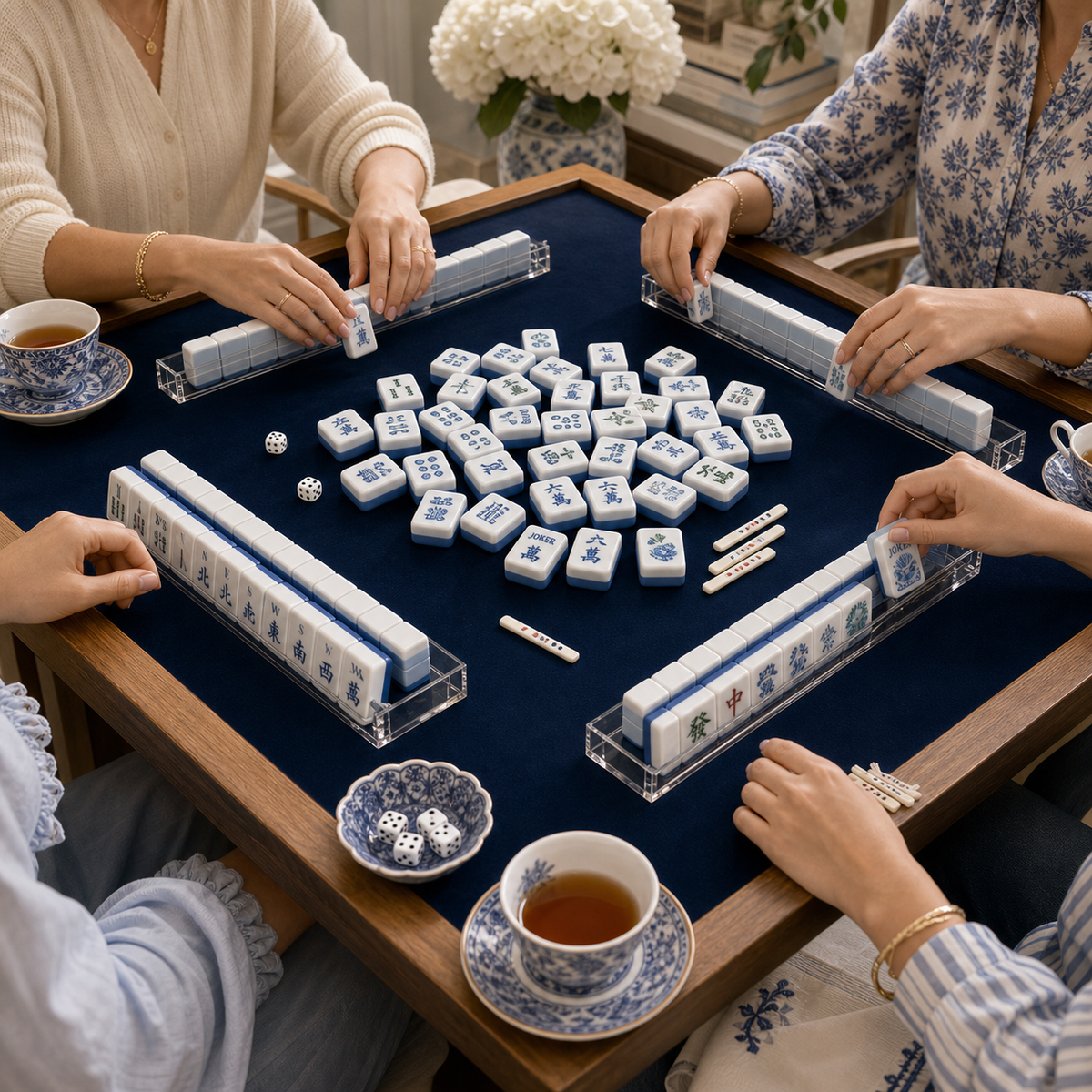 Blue Willow Chinoiserie Mahjong Tile Set