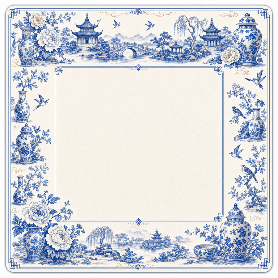 Blue Willow Chinoiserie Mahjong Mat main image