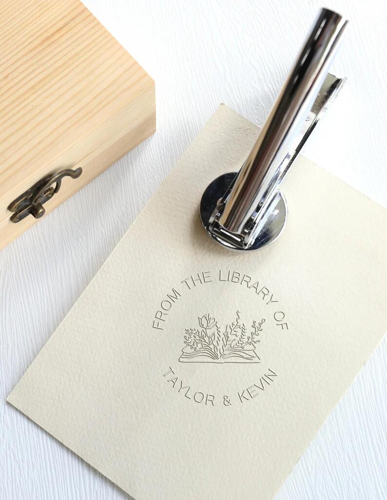 Floral Book embosser custom with your name/from the library embosser/personalized library stamp/custom book lover gift