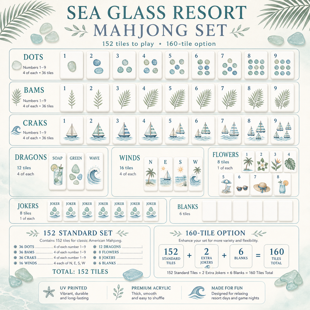 Coastal Beach Mahjong Tile Set - Tile Template