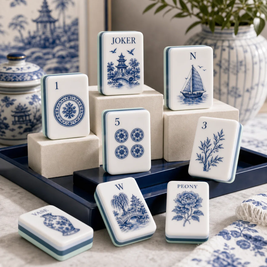 Blue Willow Chinoiserie Mahjong Tile Set - Main Photo