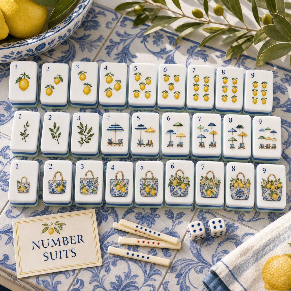 Amalfi Lemon Resort Mahjong Tile Set - Number Suits