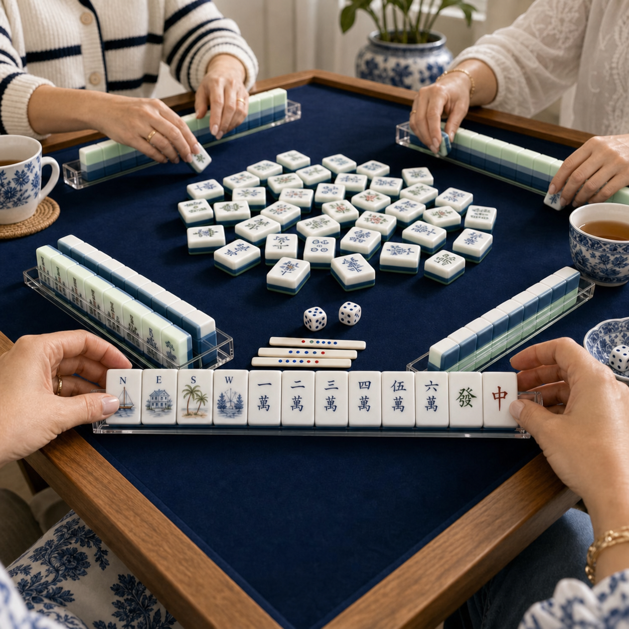 Blue Willow Chinoiserie Mahjong Tile Set - Game Night