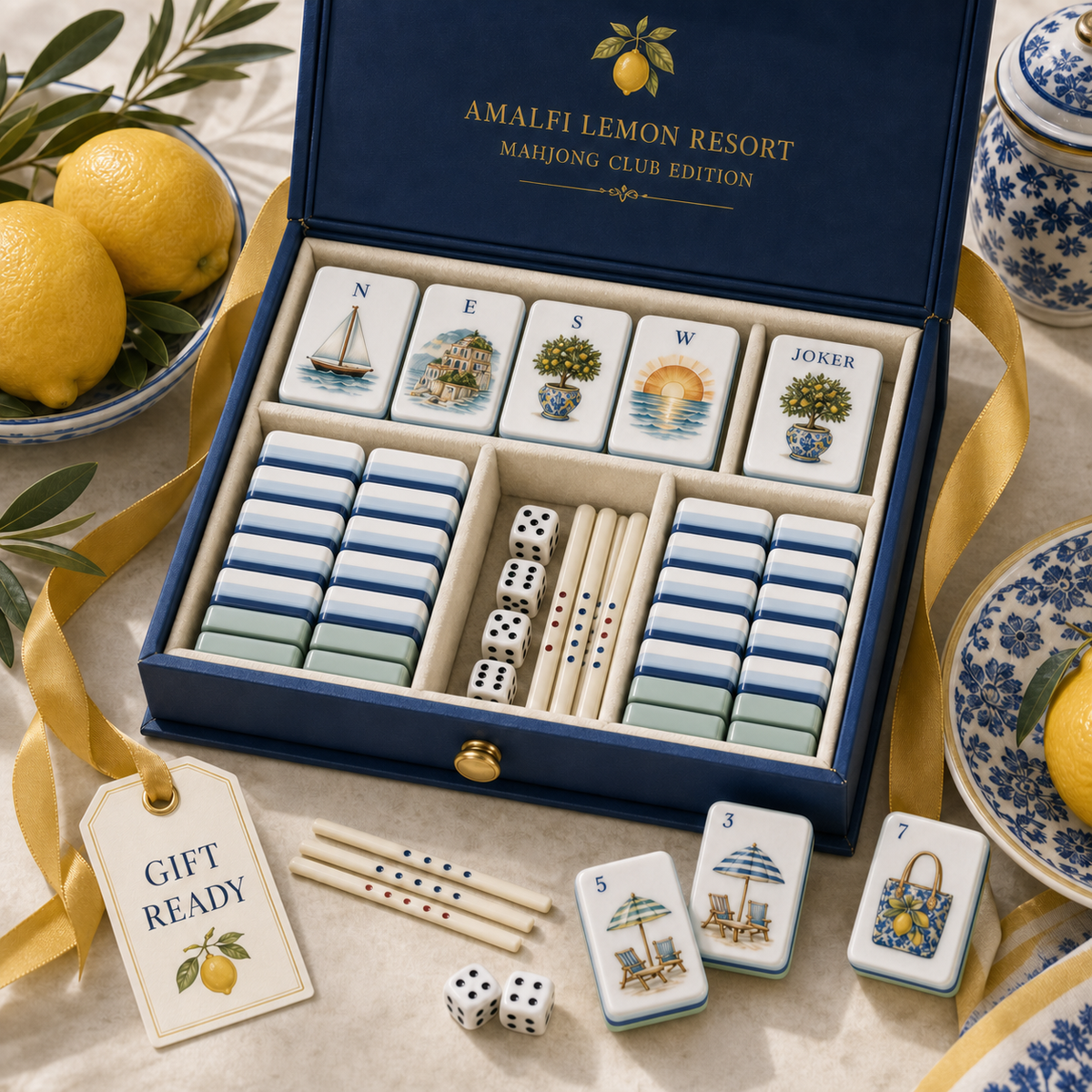 Amalfi Lemon Resort Mahjong Tile Set - Gift Ready