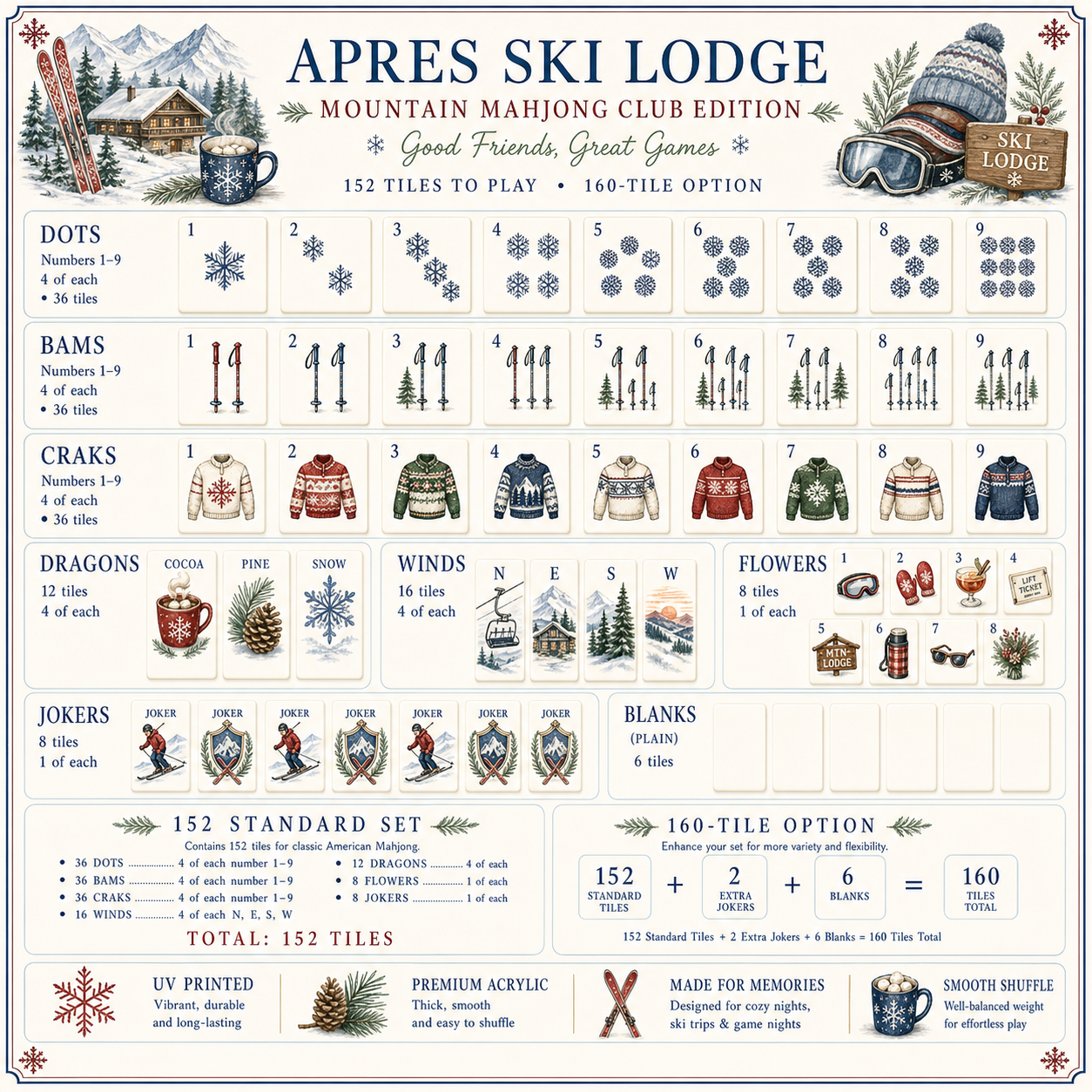 Apres Ski Lodge Mahjong Tile Set - Tile Template
