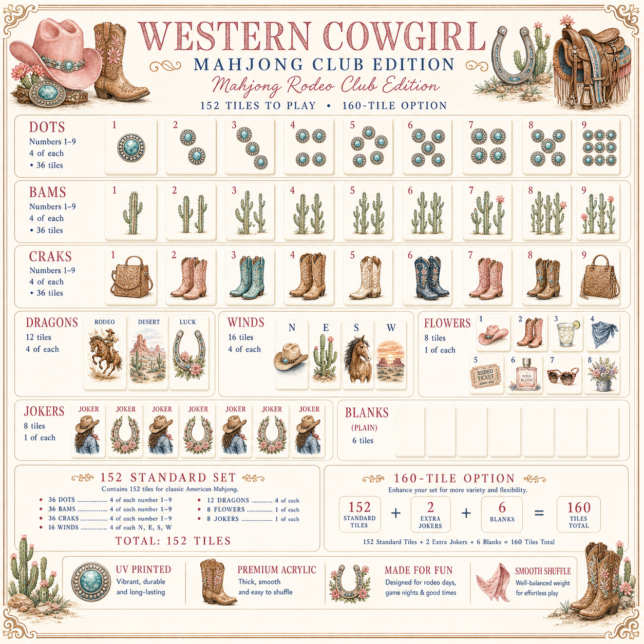 Western Cowgirl Mahjong Tile Set - Tile Template