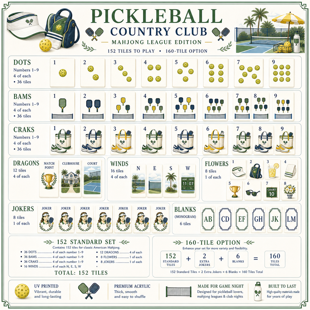 Pickleball Country Club Mahjong Tile Set II - Tile Template