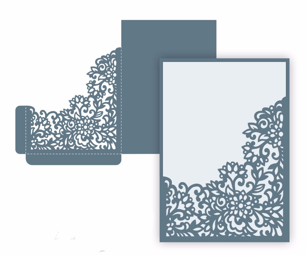 Dark blue Pocket Envelope Wedding Invitation,laser cut custom invitations, personalized greeting card