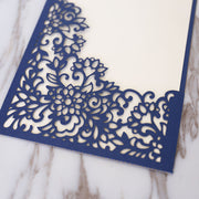 Dark blue Pocket Envelope Wedding Invitation,laser cut custom invitations, personalized greeting card