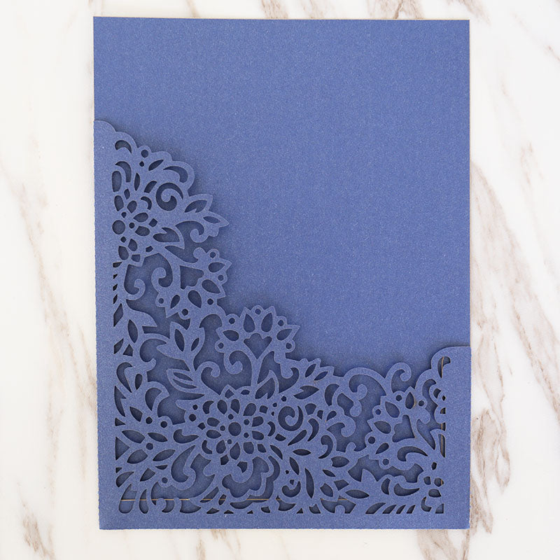 Dark blue Pocket Envelope Wedding Invitation,laser cut custom invitations, personalized greeting card