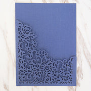 Dark blue Pocket Envelope Wedding Invitation,laser cut custom invitations, personalized greeting card