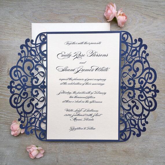 Dark blue Wedding Invitation,laser cut custom invitations, personalized greeting card