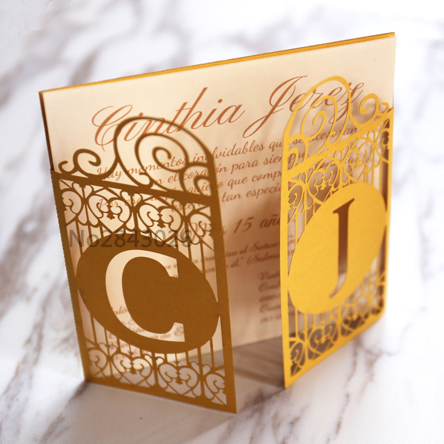 Gold Celtic Gate Laser Cut Wedding Invitation,Great Gatsby style invitations, personalized gate folded cards