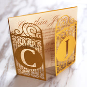 Gold Celtic Gate Laser Cut Wedding Invitation,Great Gatsby style invitations, personalized gate folded cards