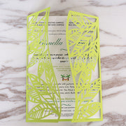 Customized tropical Leaves Leaf Laser Cut Wedding Invitation,palm tree style invitations, personalized printed folded cards