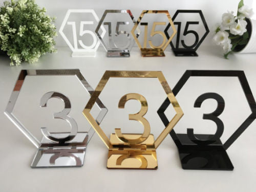 Hexagon Table Number Signs for Wedding Party Decor,silver or Gold Acrylic Number,Roman Numerals Geometric Boho Centerpiece
