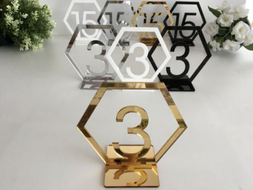 Hexagon Table Number Signs for Wedding Party Decor,silver or Gold Acrylic Number,Roman Numerals Geometric Boho Centerpiece