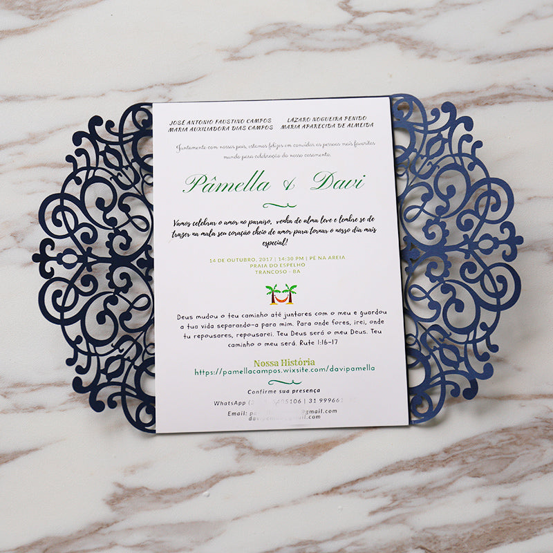 Dark blue Wedding Invitation,laser cut custom invitations, personalized greeting card