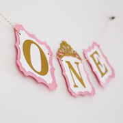 Pink and Gold One Banner High Chair Banner First Birthday Princess Party I am One Banner Photo Props Name Banner