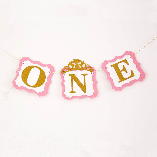 Pink and Gold One Banner High Chair Banner First Birthday Princess Party I am One Banner Photo Props Name Banner