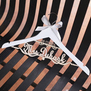 Custom Wedding Hanger, wedding dress hanger with date and last name ,custom rustic wedding hanger with bow, personalized hanger for wedding dress on natural wood