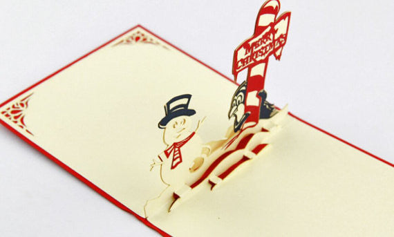 Merry Christmas / Pop up card penguin and snowman /3d Christmas card