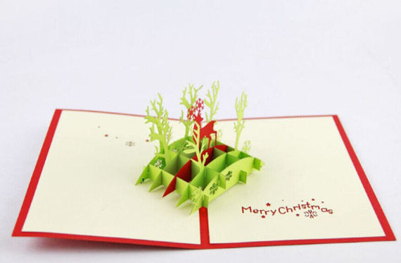 Christmas deer in jungle pop up card 3D card handmade card greeting Merry Christmas