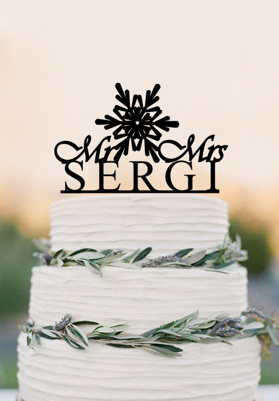 Snowflake Cake Topper Cake Topper Winter Cake Topperwith "Mr & Mrs" and YOUR Last Name