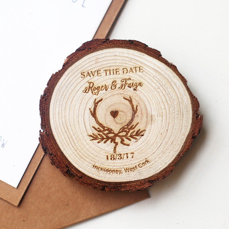 Custom save the date wood magnets