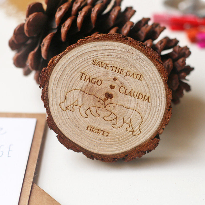 Polar bear love wood slice magnets