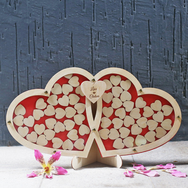 Custom Double Heart Drop Box, Wedding Guest Book Alternative