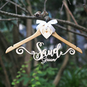 Personalized Wedding Hanger for bride groom, wooden initials heart dress hanger with name, rustic wedding, boho wedding, bridal hanger