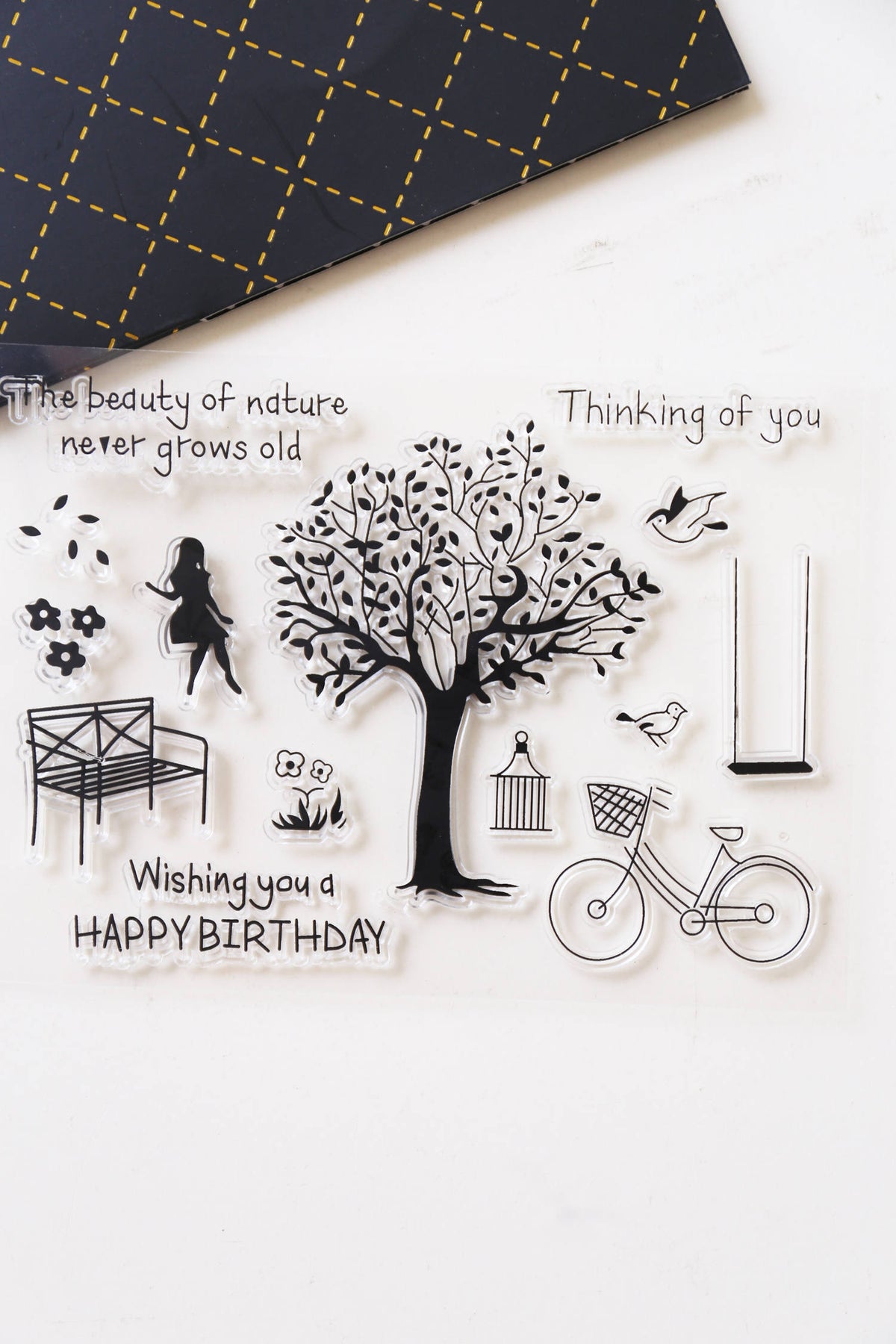 trees clear stamp/Bike Clear rubber Stamps/Planner Stamps/Stamp Set/happy birthday Stamps/Planning accessory/