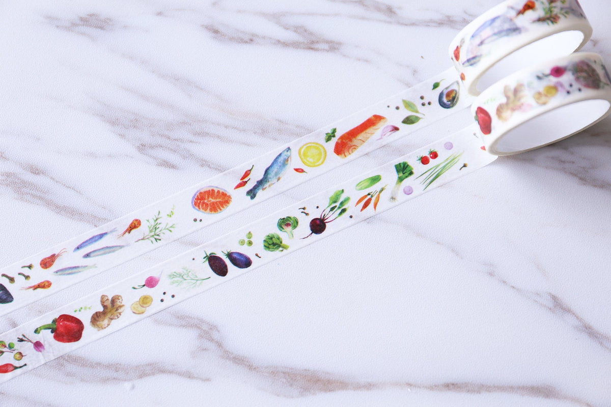 Set of 2 Food Washi  Tape  / SushiI Tape /Vegetables Washi tape/ Masking tape/ japanese washi tape/Planner Supplies/OT078