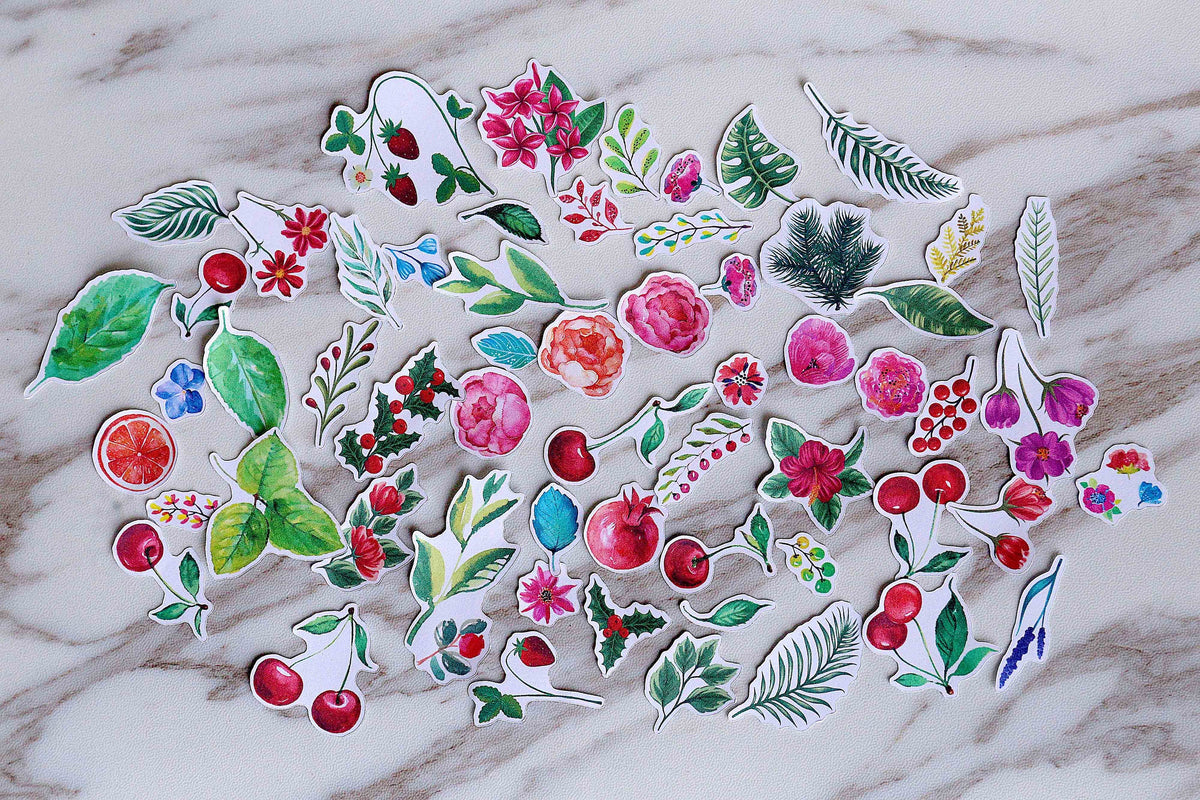 Cherry stickers / flowers stickers/ leaves  Stickers/ plants  Stickers/Lap top stickers/Scrapbook Sticker/