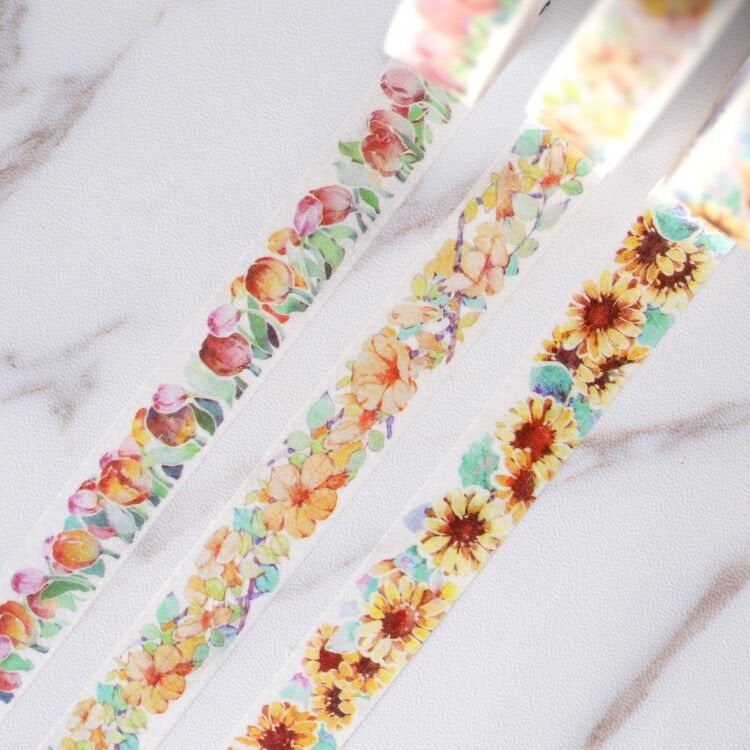 set of 3  Yellow & Orange  Flower  Washi Tape/Chinese trumpet creeper washi tape /Sunflower  Washi tape/Tulips washi  tape/Planner Supplies