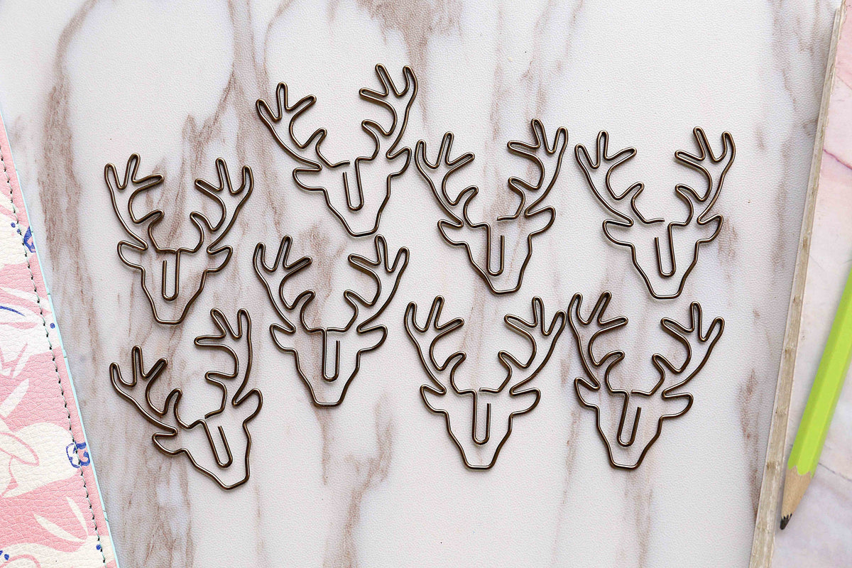 3pc Stag Deer Head Paper Clips/  bookmarks Metal Paper Clip /Binder Clips,  Office Supplies, Midori Clip Planner Accessories