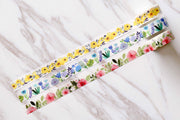 Set of 3 flowers washi tape/Yellow Floral Washi Tape/purple flower washi tape/Blossom Washi tape /Striped Washi  tape