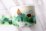 green mountain tape / Hills washi tape/ Spring Nature tree/Leaves Landscape/Green village Watercolor fairy tale Landscape