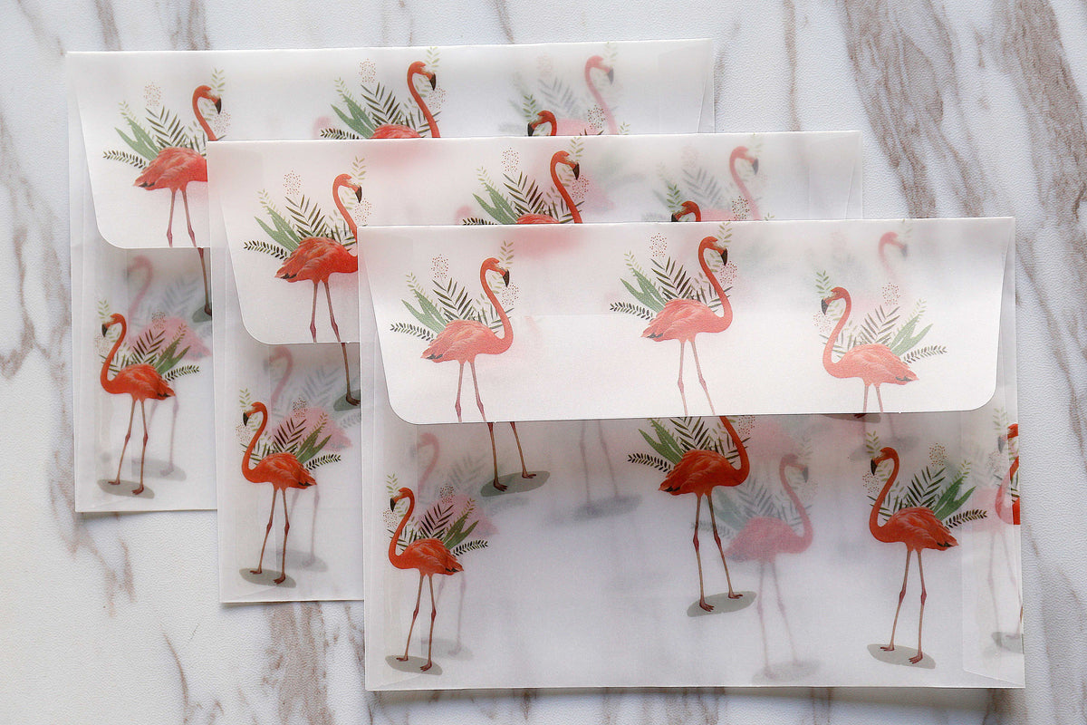 Flamingo  clear envelopes  /Flamingo  envelopes /animal clear Envelopes/ retro  Clear Envelopes /A2 Glassine Envelopes
