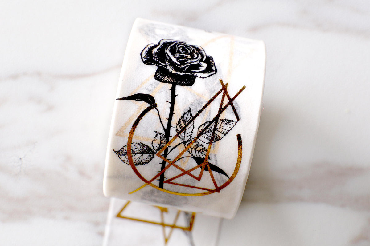 Gold foil Stamping black rose bouquet Washi tape/Black Rose washi tape /Striped Washi tape / Masking tape/ japanese washi tape