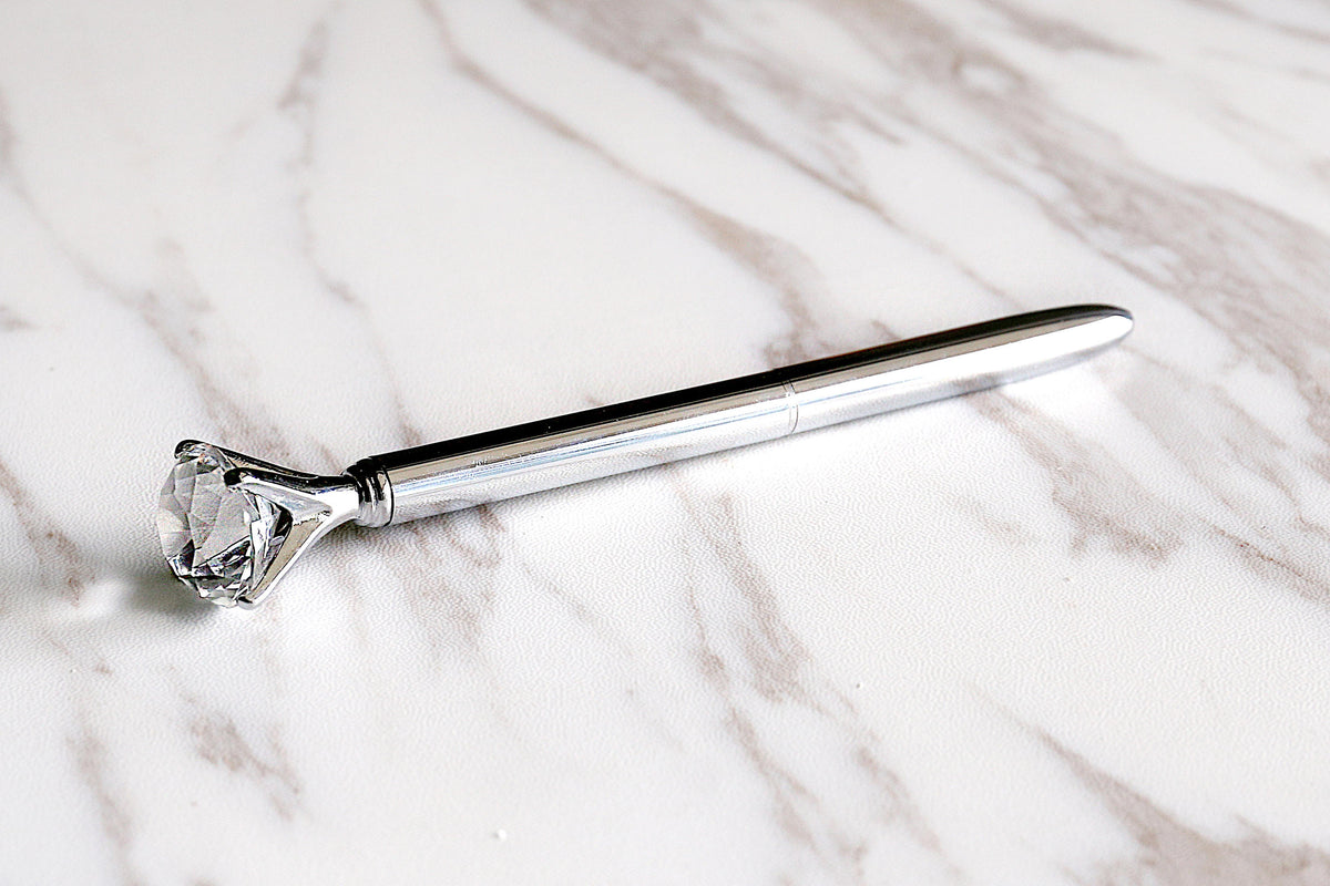 Black white diamond pen, Crystal Top pen, metal metallic  fine point pen, diamond pens, black ink, planner pens,