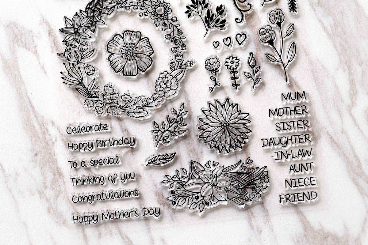 Floral clear stamp/birthday clear stamp/flowers clear stamp/congratueations clear stamp/floral wreath clear stamp